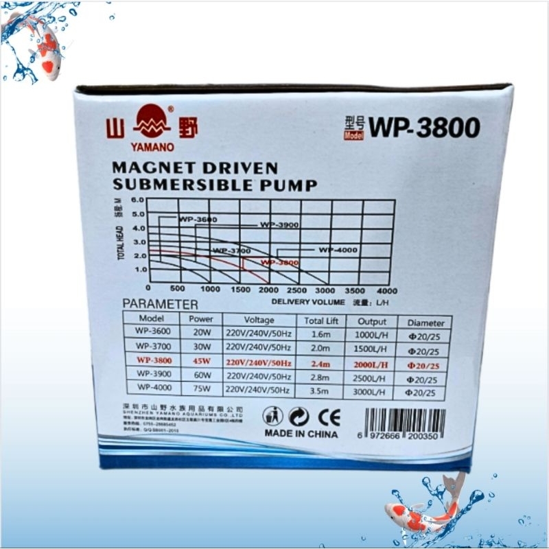 Pompa kolam koi hidroponik YAMANO WP 3800