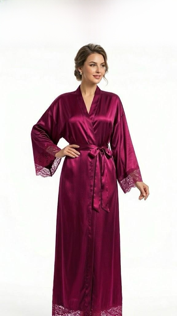 Elegant Satin Lace-Trimmed Long Sleeve Nightgown for Women - Cozy & Comfy Sleepwear
