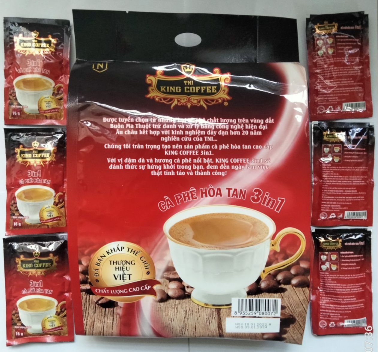 (Free ship)Cà Phê Hòa Tan 3in1 TNI King Coffee (16gr x 45 gói) (new)