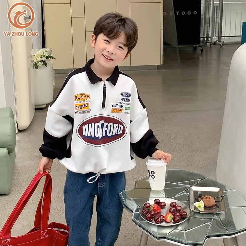 YA ZHOU LONG Boys sweatshirt with printed lapel cartoon top