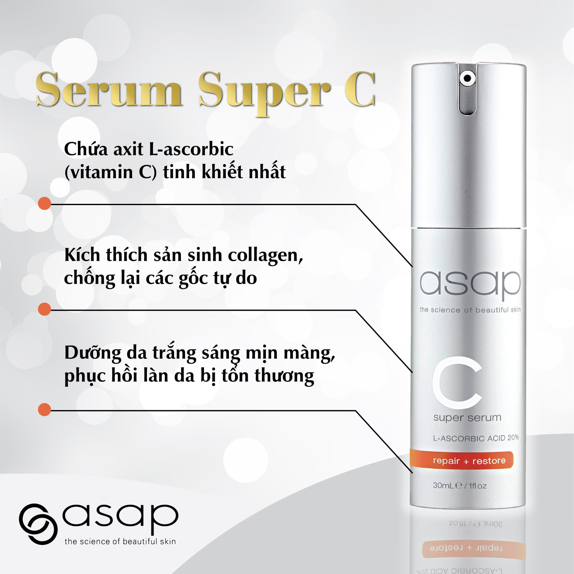 [CHÍNH HÃNG] Asap Super C Serum – Tinh Chất Vitamin C Đậm Đặc 30ml