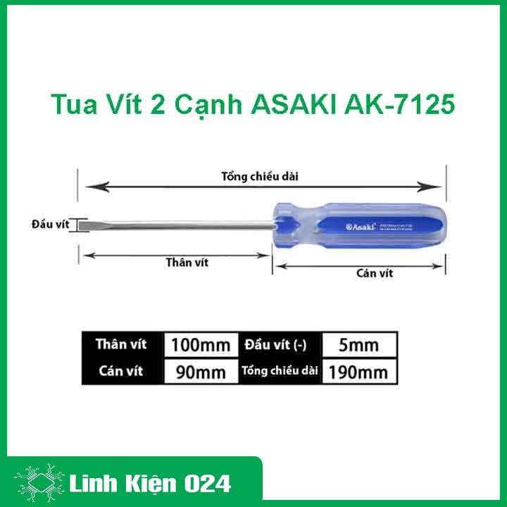 Tô vít 2 cạnh, tua vít asaki ak-7125 kích thước 5x100mm