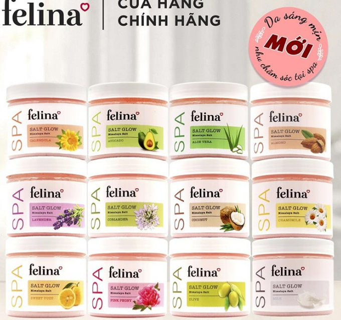 muối tắm,Tẩy tế bào chết Felina 500g - Muối hồng Himalaya