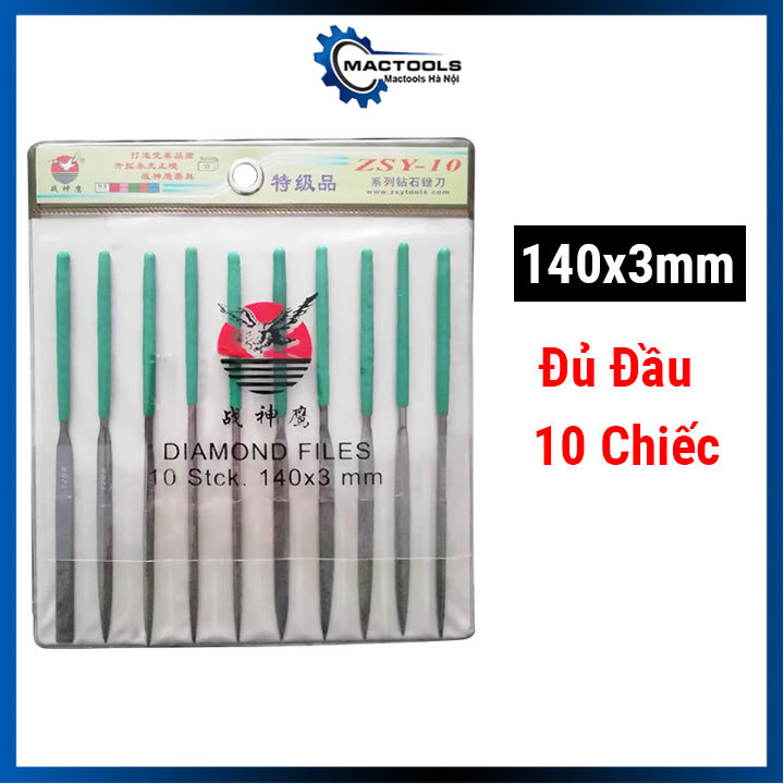 Bộ dũa mài kim cương 10 chi tiết hợp kim, cán bọc nhựa mài dũa kim loại cao cấp