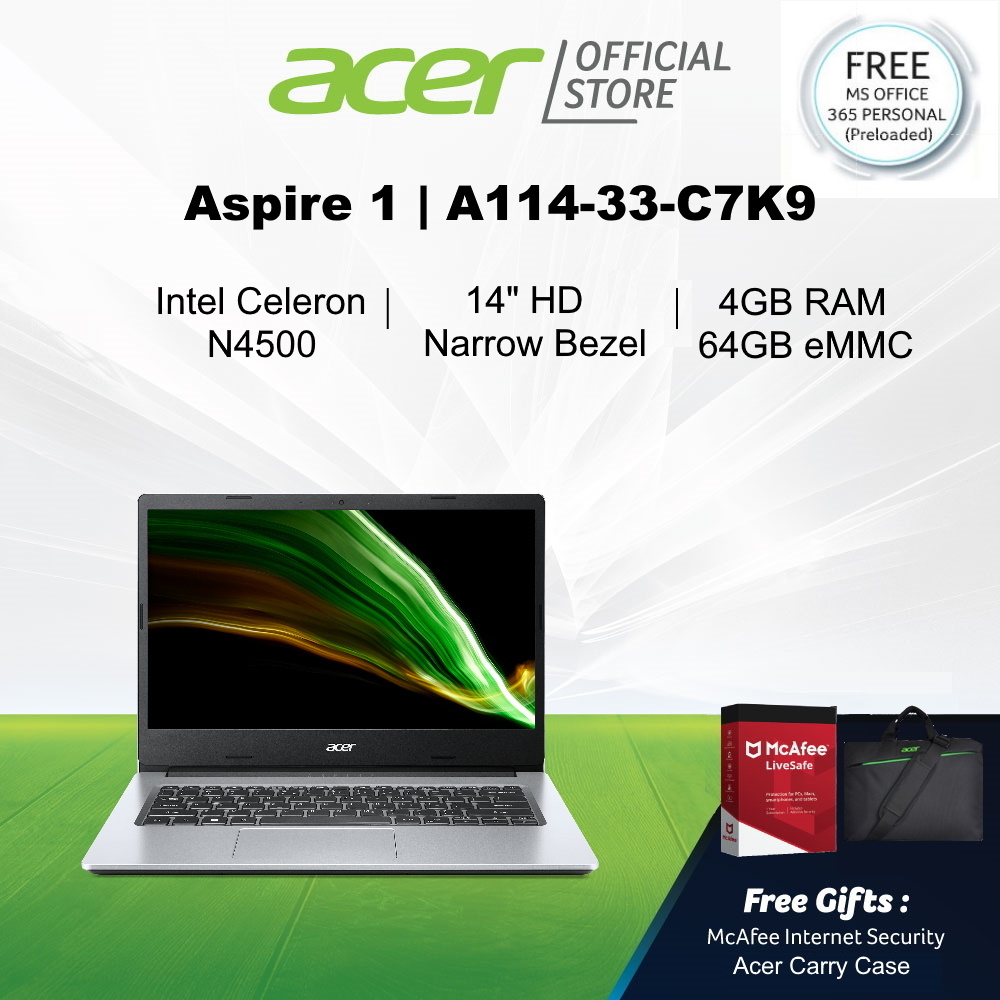 [Latest 2021 Model] Acer Aspire 1 A114-33-C2B0/C68Y(Pink/Silver) Laptop - Preloaded 1 Year Microsoft Office 365 Personal