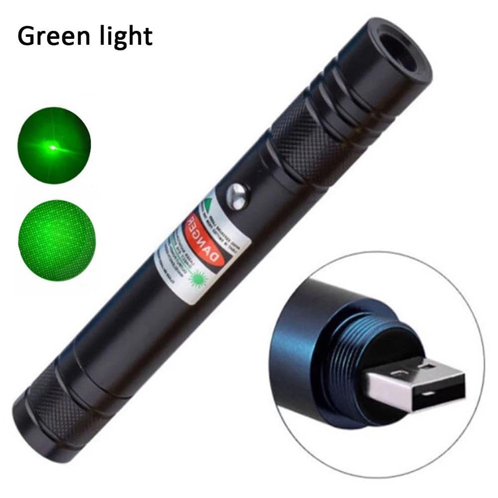 USB Plug Rechargeable Laser Green Pointer Flashlight Portable High-power Adjustable Focus Laser Pointer built-in battery. 