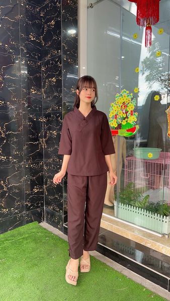 Đồ lam đi chùa - Cổ tim thắt nơ nhỏ