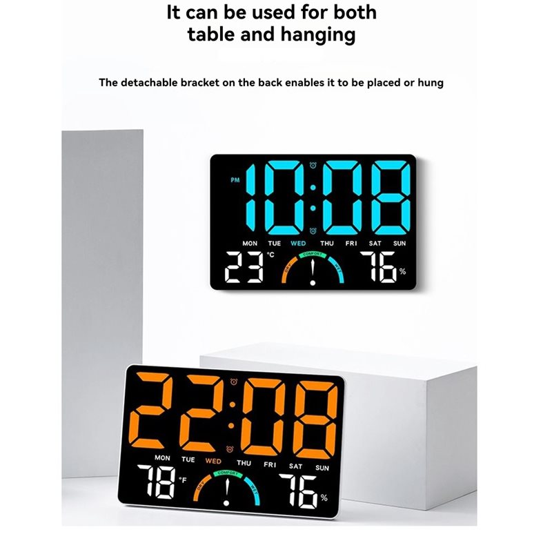 Digital Wall Clock Featuring Large LED Display for Bedroom, Classroom, Shows Date Temperature& Humidity,Modern Design.