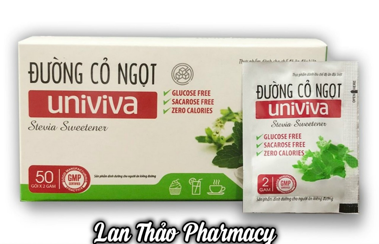 Đường cỏ ngọt Univiva hộp 50 gói dành cho người ăn kiêng tiểu đường béo phì