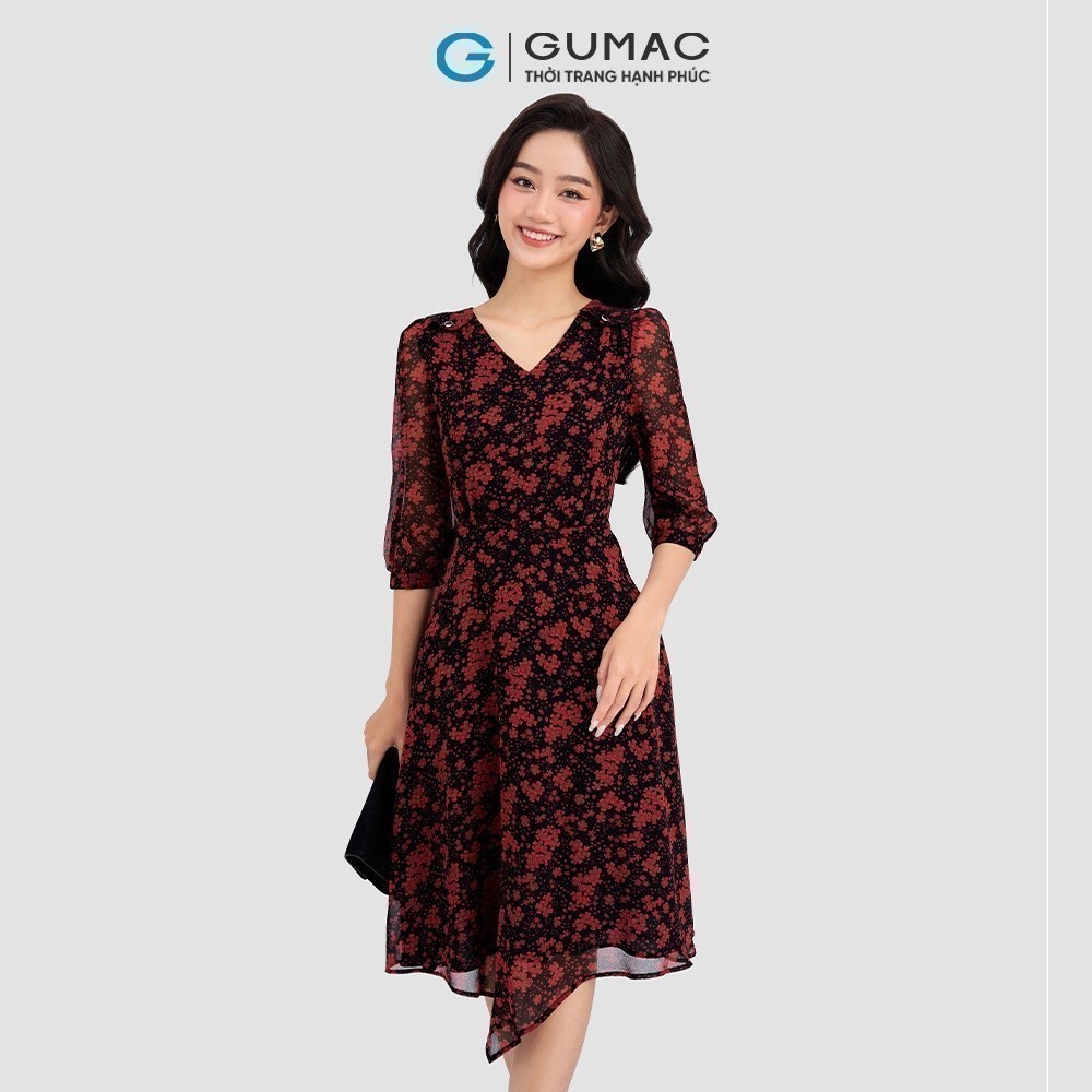 Đầm nữ phối vai nhún GUMAC DD03067