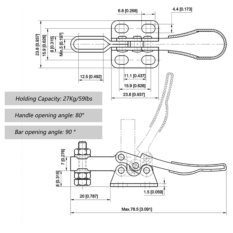 4Pcs Quick Release Toggle Clamp GH-201 Antislip Horizontal 59Lbs Holding Capacity for Machine Operation, Woodworking