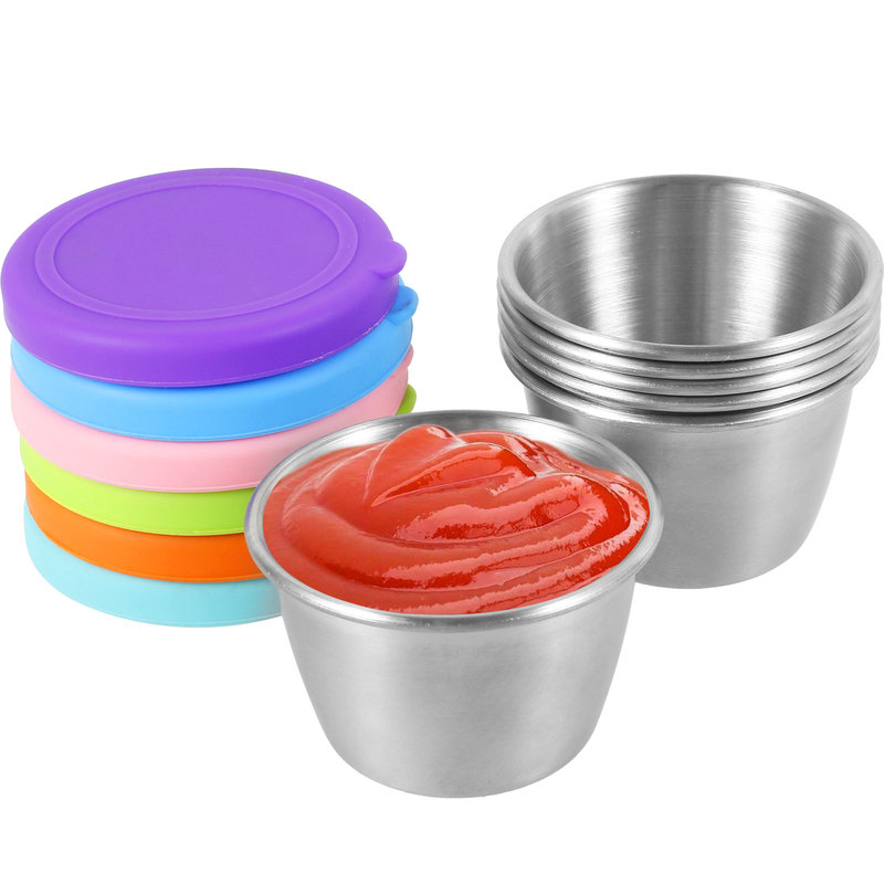 Salad Dressing Container, Food Container Sets Sauce Cups Reusable Leakproof  304 Stainless Steel Condiment Containers Dipping Sauce Cups with Silicone  Lids 70ml 6 colors 6pcs/pack