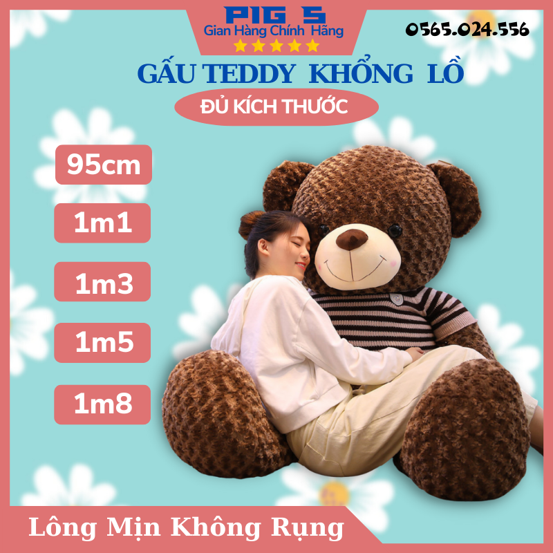 Gấu bông teddy 0,95m-1m8 gấu bông to, gối ôm hình thú teddy nâu bự khổng lồ siêu đáng yêu
