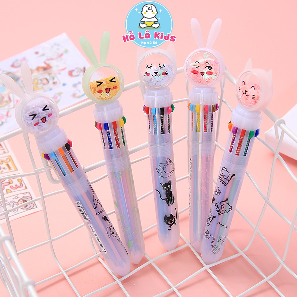 Bút bi nhiều màu 10in1, bút bi 10 màu ánh nhũ trong 1 bút tiện lợi Hồ Lô Kids