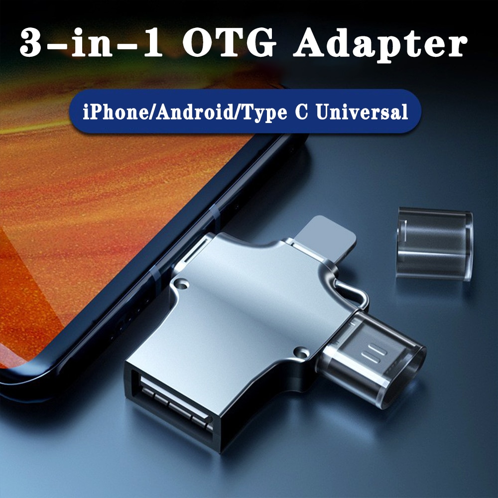 3 In 1 OTG Adapter Lighting Type C Micro Usb To Usb 3.0 Converter Plug Data Transfer Adapter Type C Otg Connector