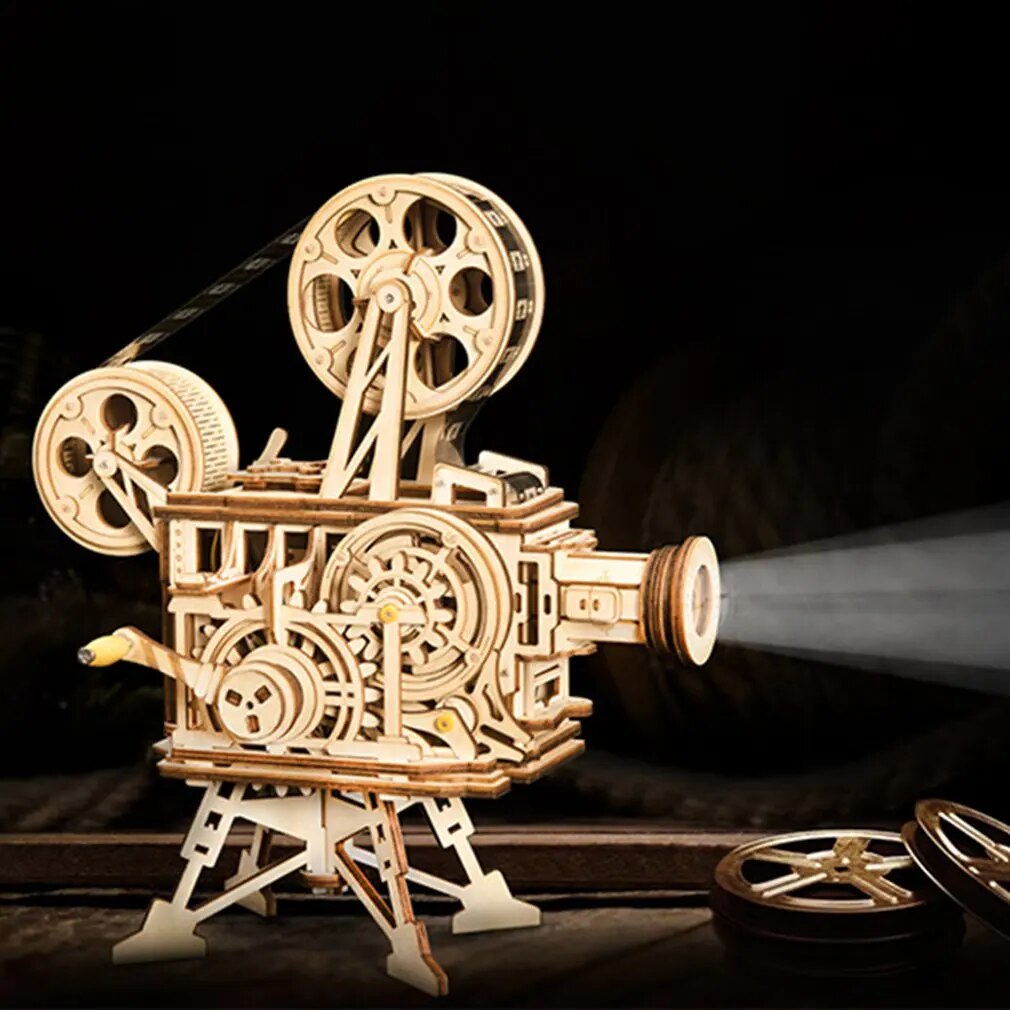 2023 new hot-selling new!!! hand crank diy 3d film projector wooden model building kit assembly vitascope toy gift for children