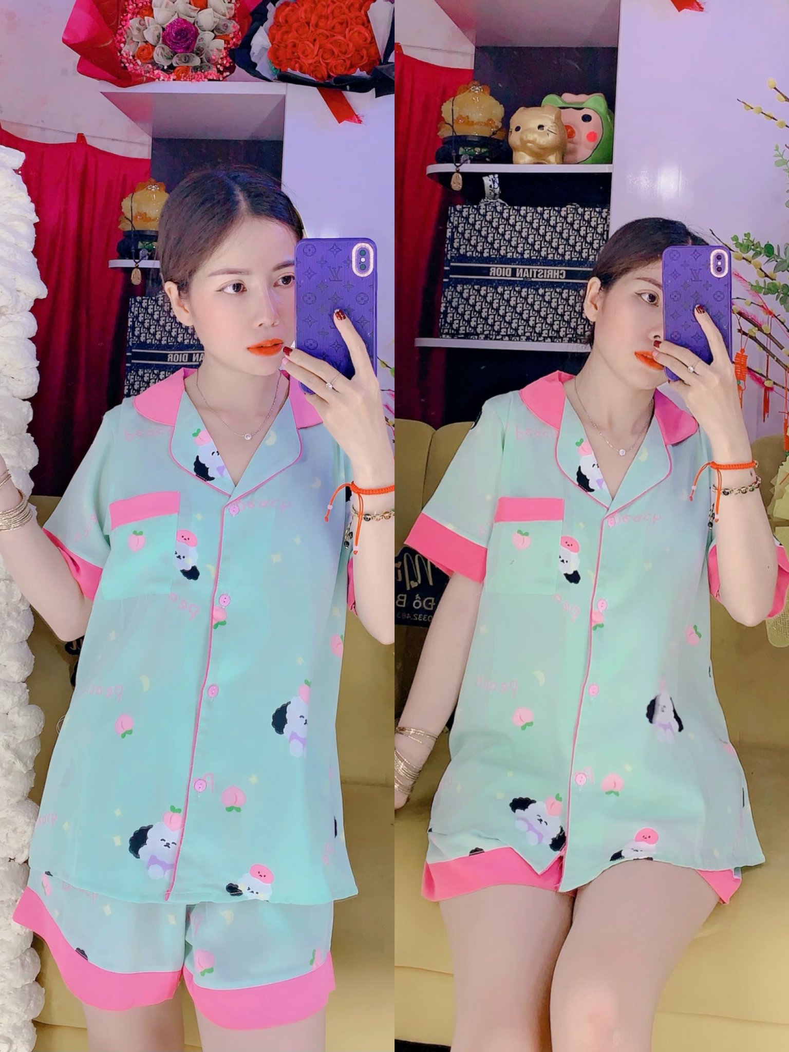 Pizama lụa manggo đùi thiết kế trẻ trung