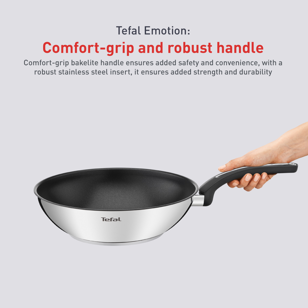 Tefal Comfort Max Stainless Steel Non-Stick Wok, 28 cm - Silver