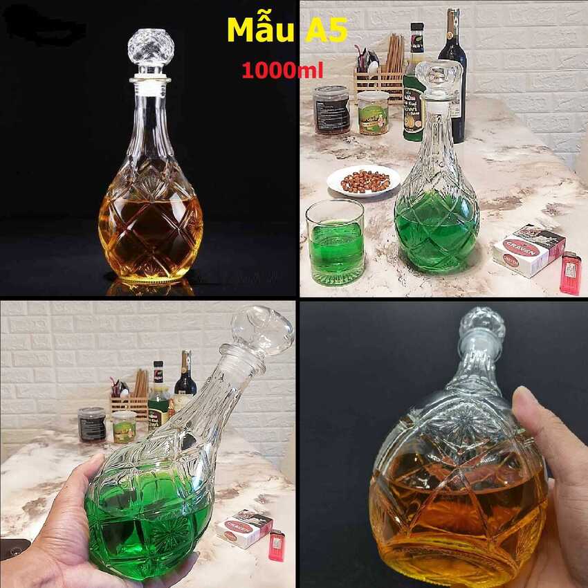 Vỏ Chai Đựng Rượu 1 Lít (combo 2 cái) mẫu giọt nước hoa văn trái dứa – Chai Thủy Tinh Đựng Rượu 1000ML - Bình Đựng Rượu Thủy Tinh siêu trong (A5)