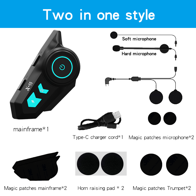 Motorcycle Bluetooth Headset X-15 Waterproof Noise Reduction  1200mAh Wireless Hands-free Automatic Answering with Ambient Lights Headphone