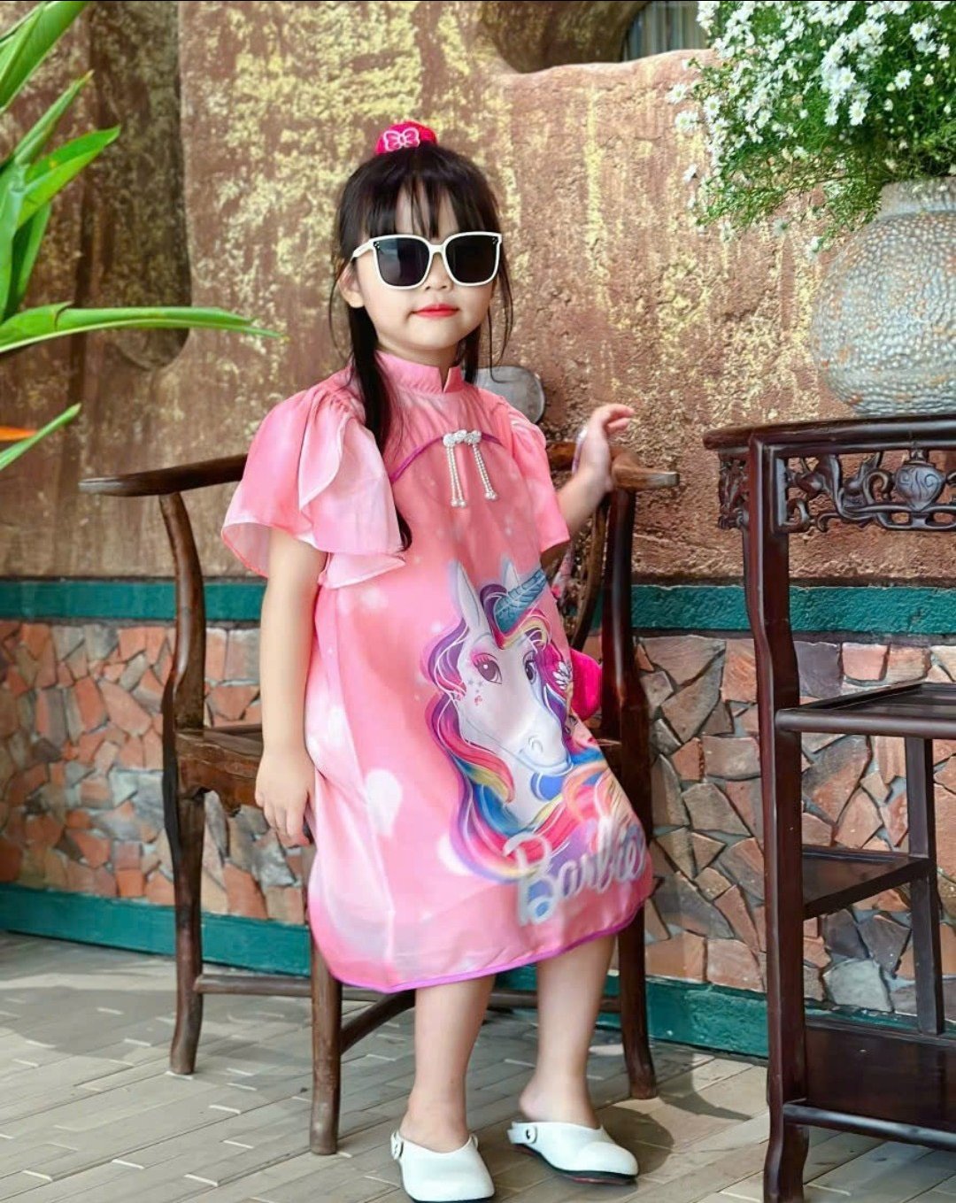 (SIZE 10-32KG) VÁY LỤA CỔ SƯỜN SÁM IN NGỰA PONY CHO BÉ SIÊU XINH