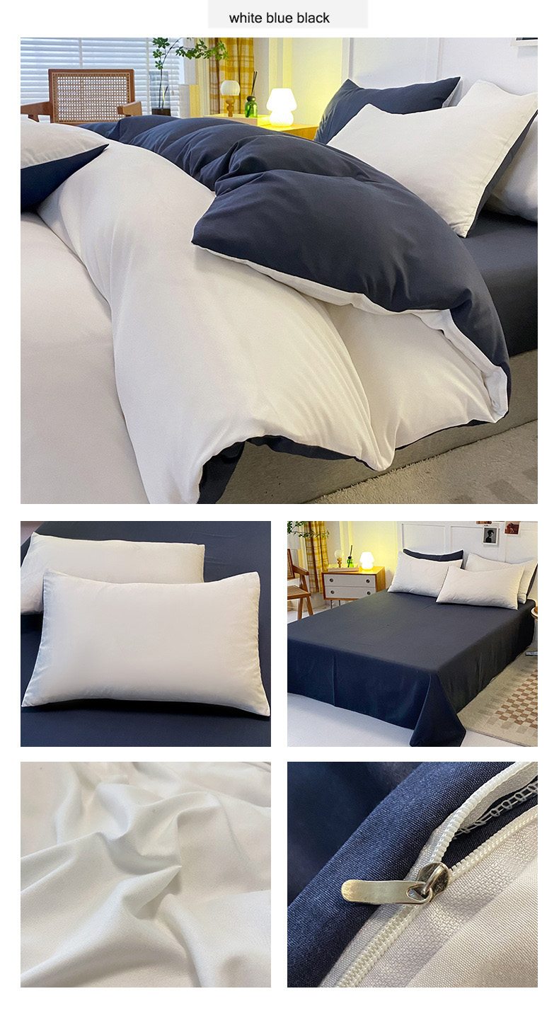 Solid color double washed cotton four-piece set thickened brushed three-piece bedding