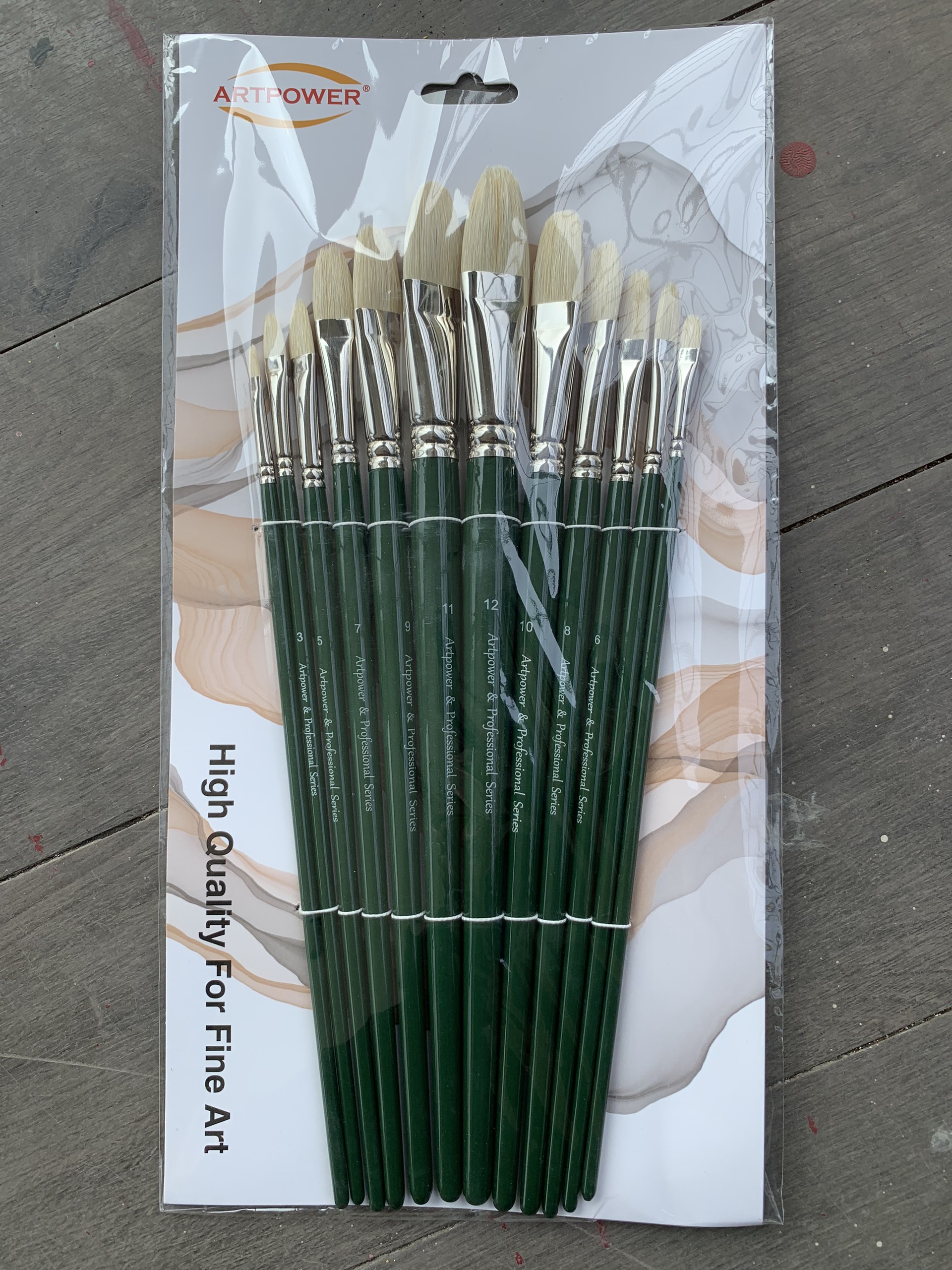 Bộ 12 cây cọ dẹt lông heo cán dài