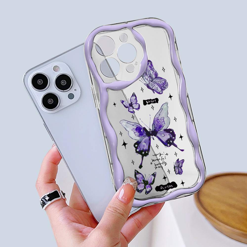 YYDS for Realme C61 C63 Back Cover Cartoon Butterfly Case Soft Texture Wavy Edge Silicone Mobile Cover.