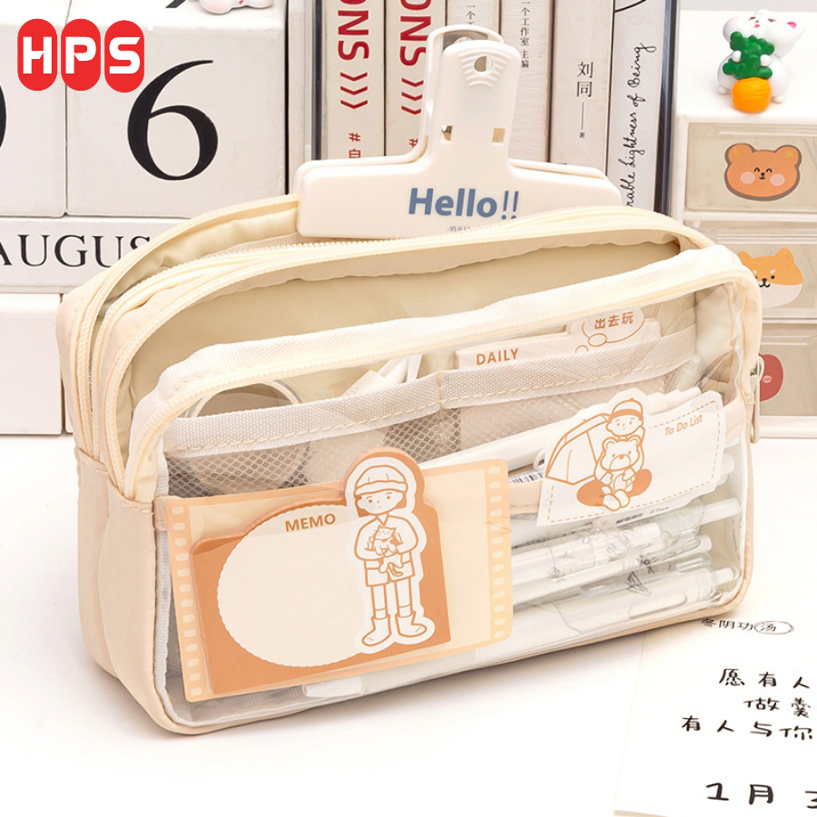 Hộp đựng bút 4 ngăn, chất liệu vải canvas, Túi đựng bút học sinh có thể chứa 60 bút