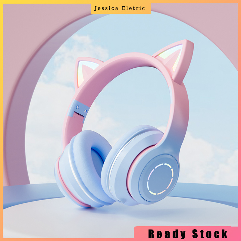 Wireless Bluetooth-compatible Headphone Gradient Color Luminous Cat Ears Gaming Headset Lovely Christmas Gifts