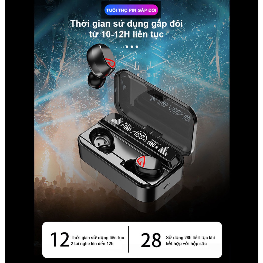 Tai nghe bluetooth không dây S10 Pro, phiên bản bluetooth V5.2 cao cấp, Âm thanh vòm cực hay, Chống nước IPx7, Dung lượng 2000mAh kiêm sạc dự phòng, cảm ứng vân tay, BH uy tín 1 đổi 1.