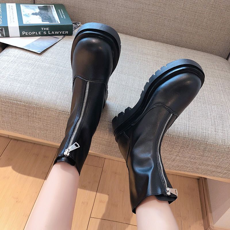 Fuyixuan 2023 Mùa xuân và mùa thu Boutique nữ Oceanic ins Tide mới lưới đỏ trắng gầy khởi động ngắn màu sắc cao giày đế dày thời trang