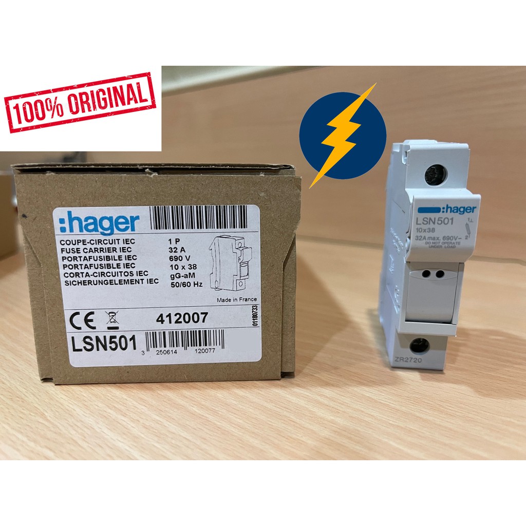 ☃HAGER LSN501 Fuse carrier 1P 32A 690V L38 1M♧ Lazada