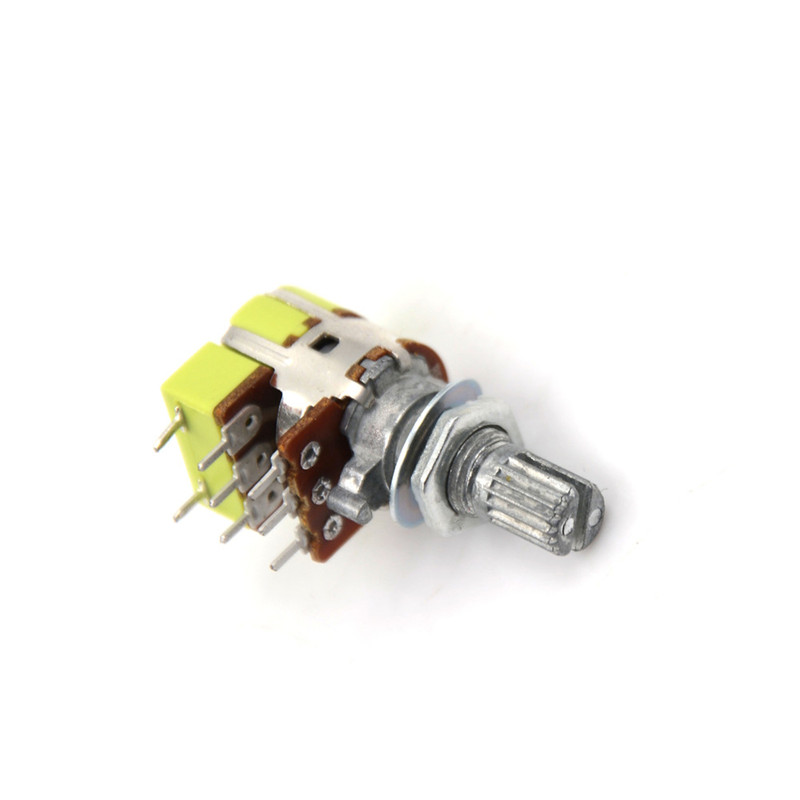 2er-Set B50K 50K Ohm Dual-Linear-Potentiometer – Rechtwinklig, 6 Anschlüsse, Rändelwelle, 6 Mm