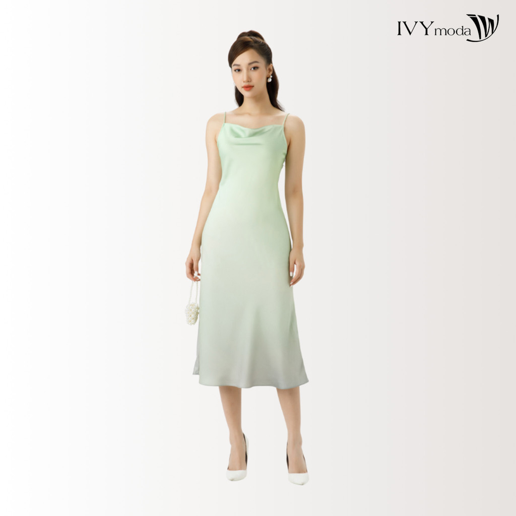 Đầm lụa 2 dây cổ đổ IVY moda MS 40B9308