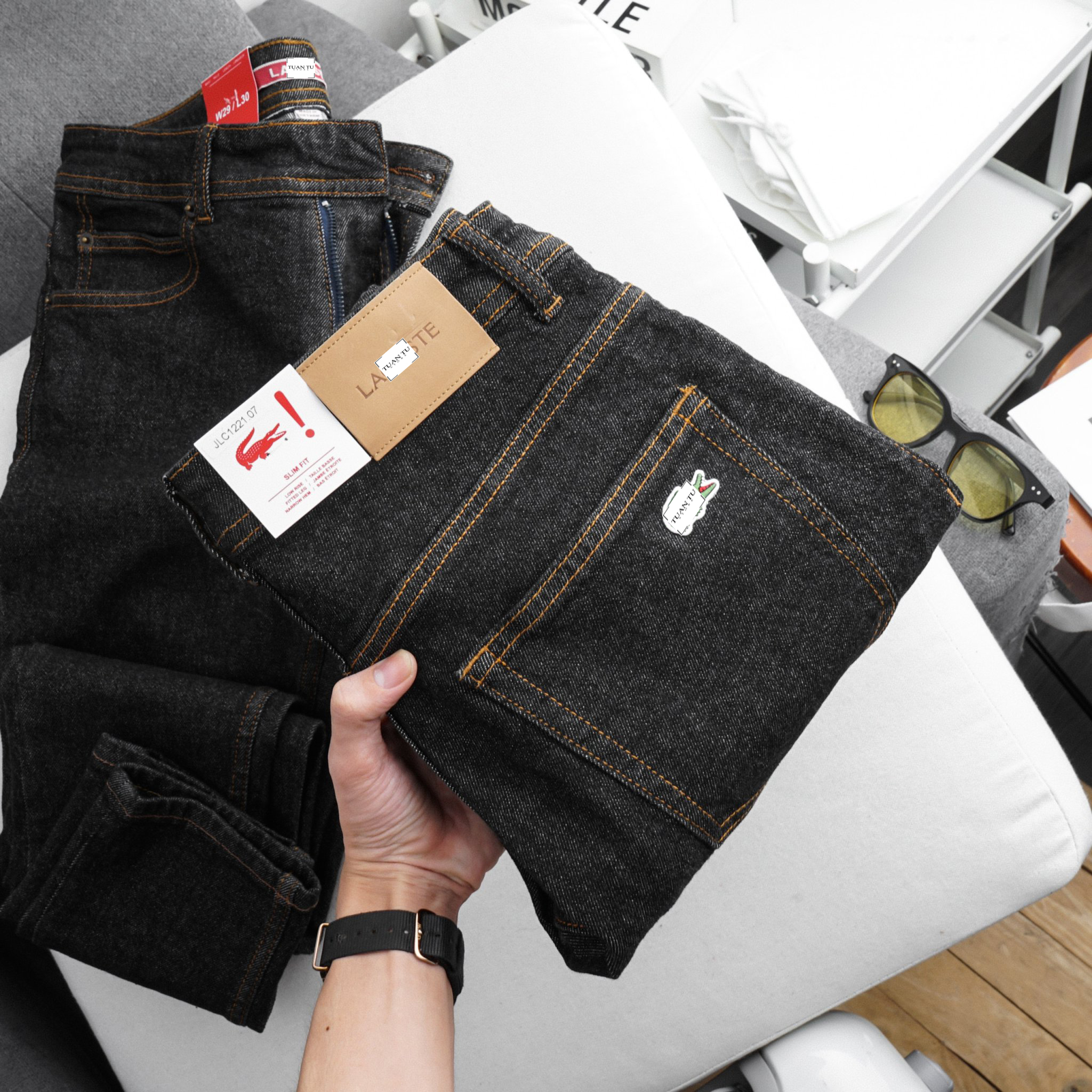 Quần Jeans Nam LCST ,Màu đen tiêu -1033 ( Form Slimfit.chất vải co dãn,ống 15-18cm,Hàng VNXK)