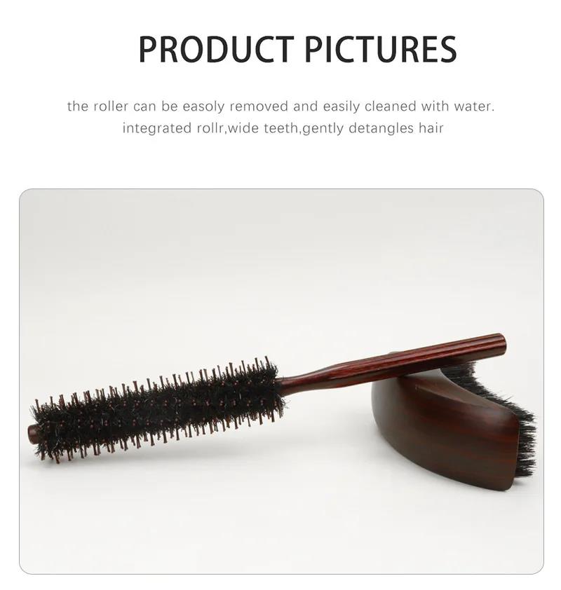 Wenefang Fashion 3Types Anti Static Boar Bristle Hair Brush Wooden Handle Small Round Brush Blow Drying Styling Hair Brush Hair Curly Comb. 