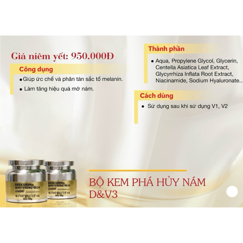 Bộ Kem Phá Hủy Nám D&V3 Deva Cell