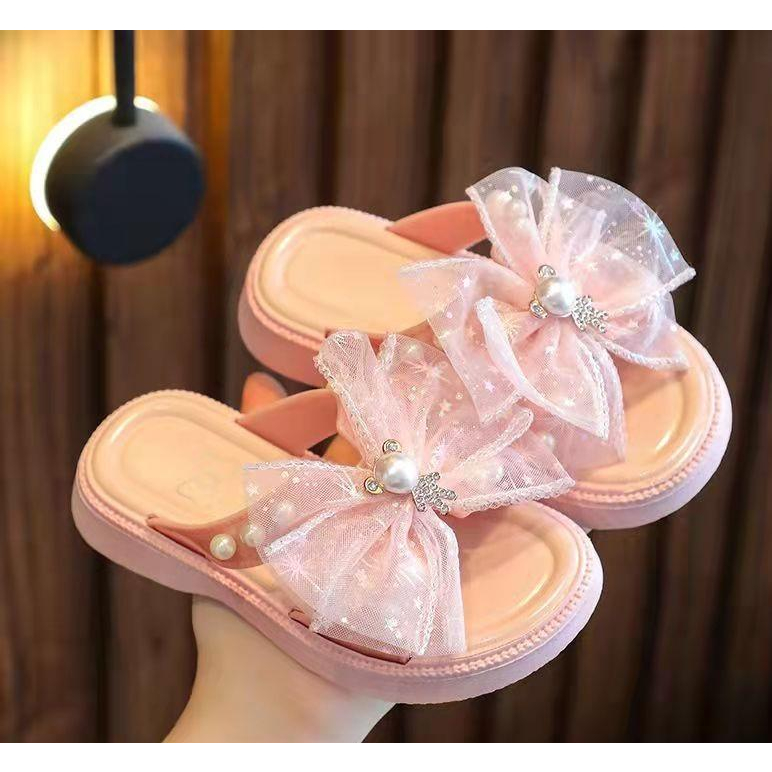 Dép bé gái sandal cho bé nơ ngọc DLG04