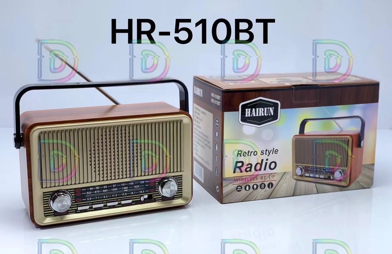 Đài radio FM HAIRUN vân gỗ phong cách hoài cổ retro kiểu Sài Gòn xưa, Loa  bluetooth, kết nối 3 băng FM/AM/SW. USB, AUX, thẻ SD. Vintage style Radio  Pin Trâu, Công