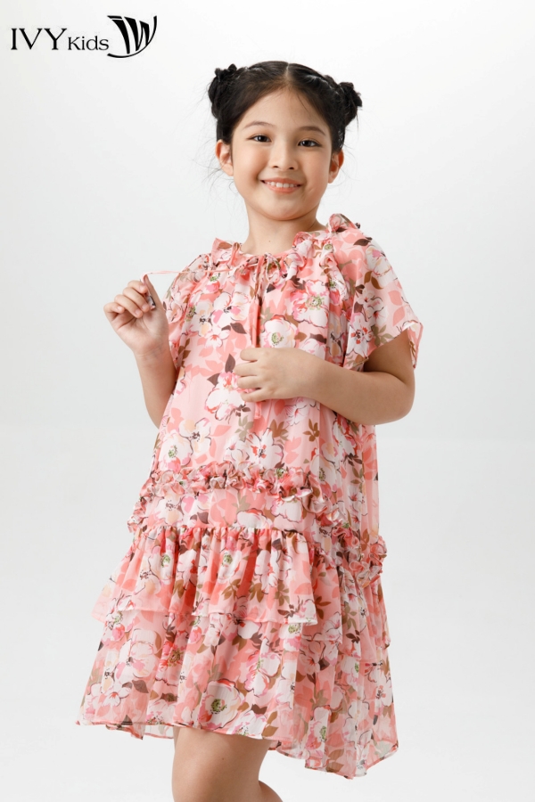 Đầm lụa nhấn bèo bé gái IVY moda MS 48G1506
