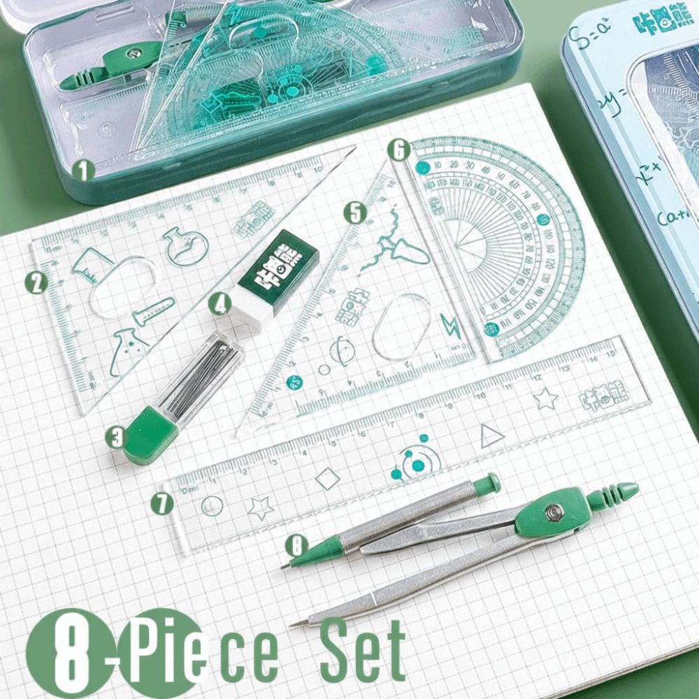 8Pcs/Set School Supplies Multifunctional Math Geometry Set Metal Box 0 ...
