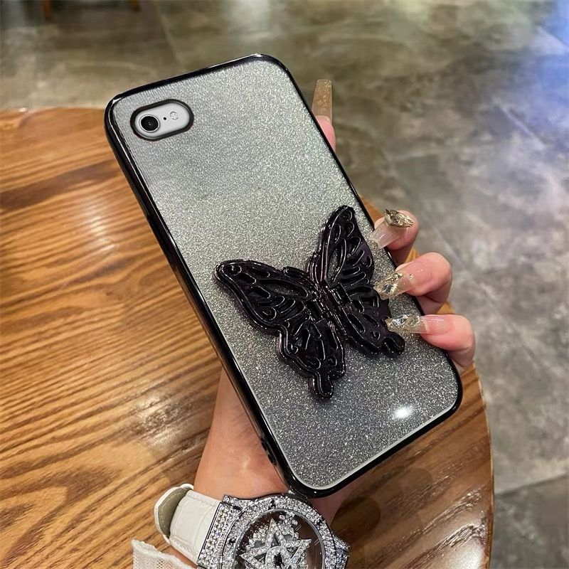 Phone cover iPhone 16E Back case with Cute Butterfly Stand Luxury Slim Gradient Clear Plating Glitter Girls For iPhone16E Phone cases. 