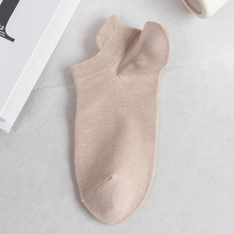 Men's Socks Summer Handle Socks Bamboo Cotton Solid Color Big Heel Ankle Socks Sweat Absorbing Short Socks Popular Socks
