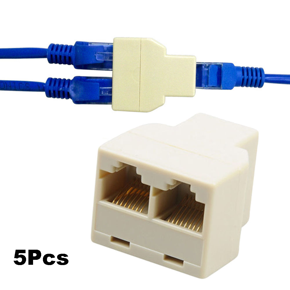 Buils 5pcs 1 to 2 black lan ethernet universal cat5/cat6 rj45 splitter network cable connector adapter