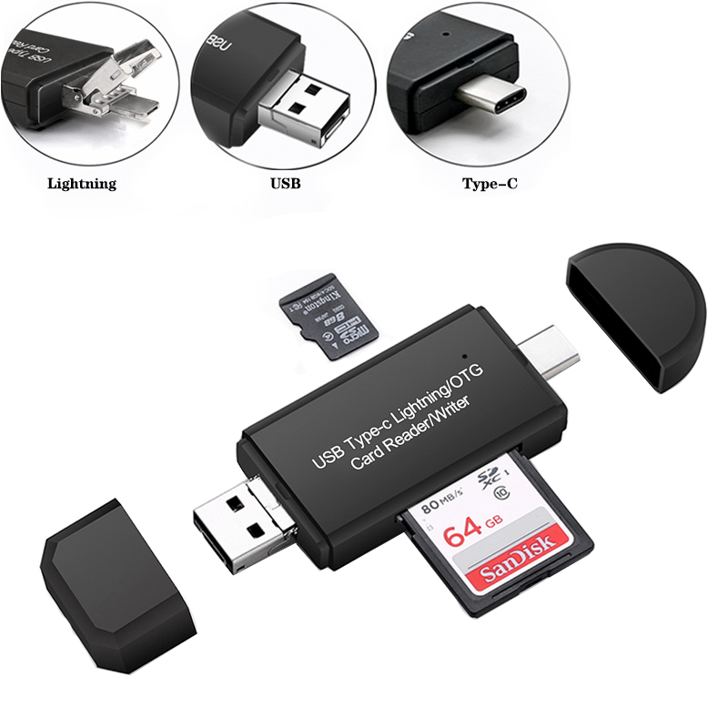 USB C Memory Card Reader Lightning OTG Adapter USB 2.0 Portable Memory ...