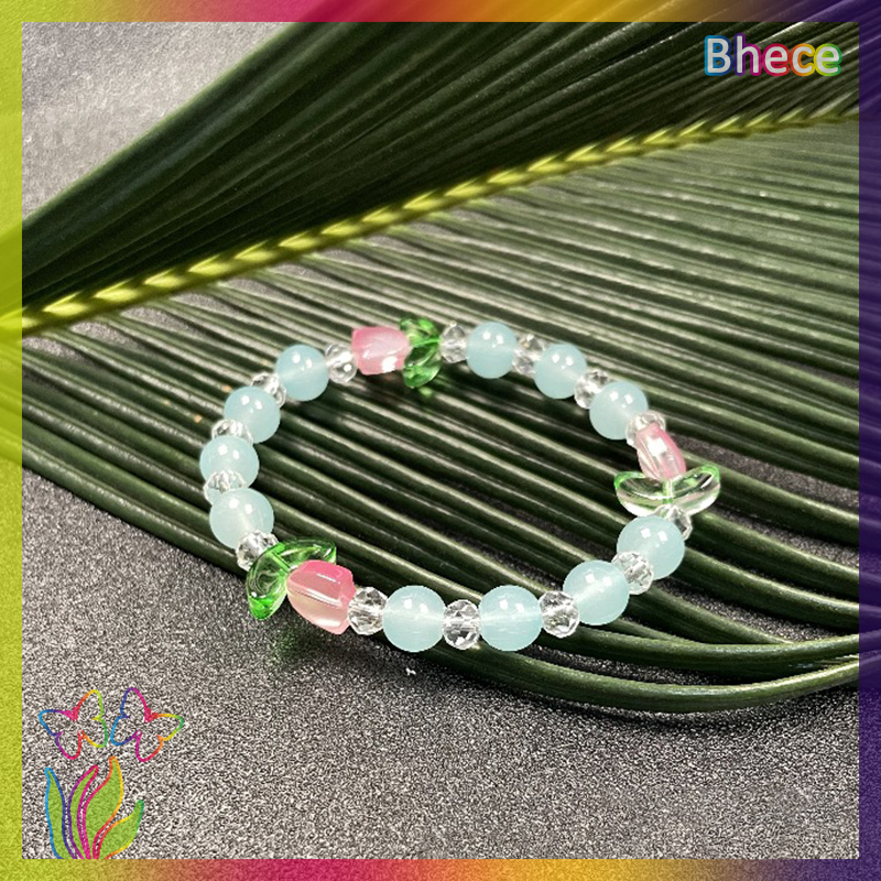 Bhece Sweet Tulip Flower Bracelet For Women Temperament Stretch Beaded Bracelet Women Fashion Wedding Party Jewelry Gifts