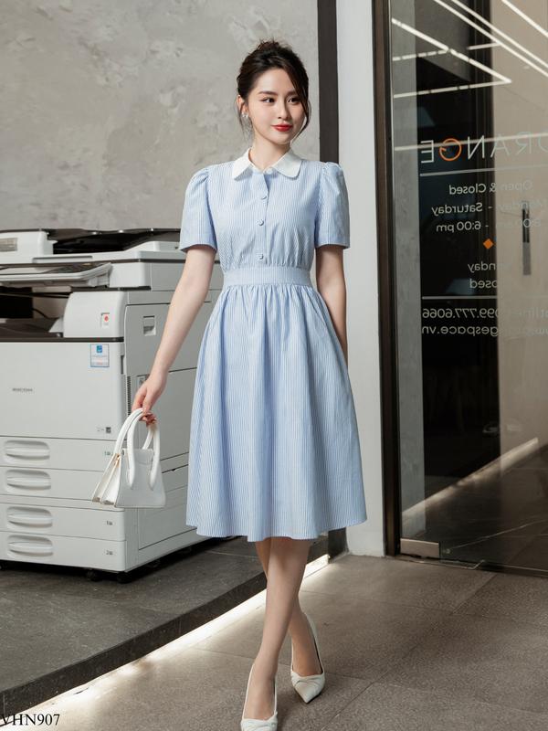 Váy cổ sen nẹp khuy đáp eo TIINSTORE VHN907