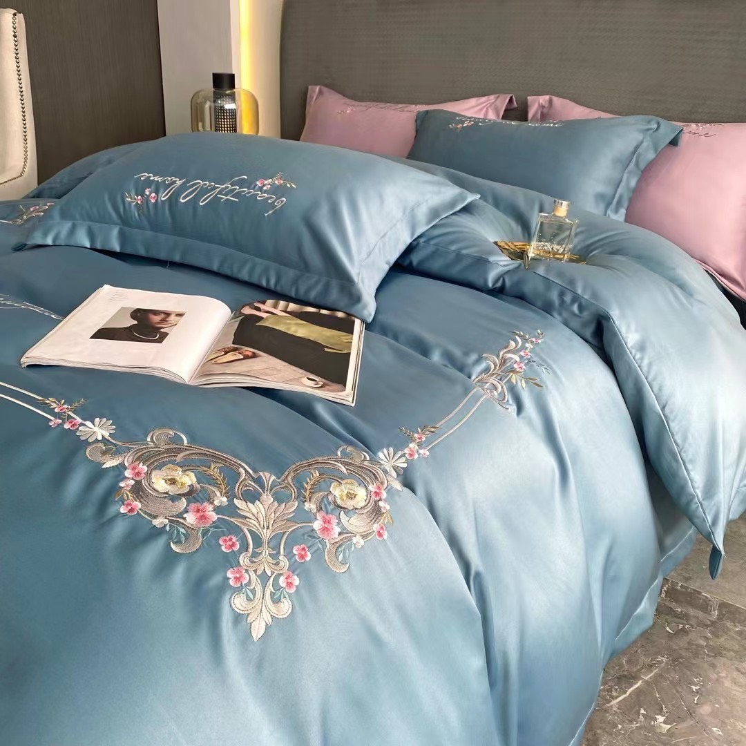 (💥SALE SẬP SÀN) SET 4 MÓN VỎ CHĂN GA GỐI PHI LỤA THÊU NHẬP KHẨU LOẠI 1