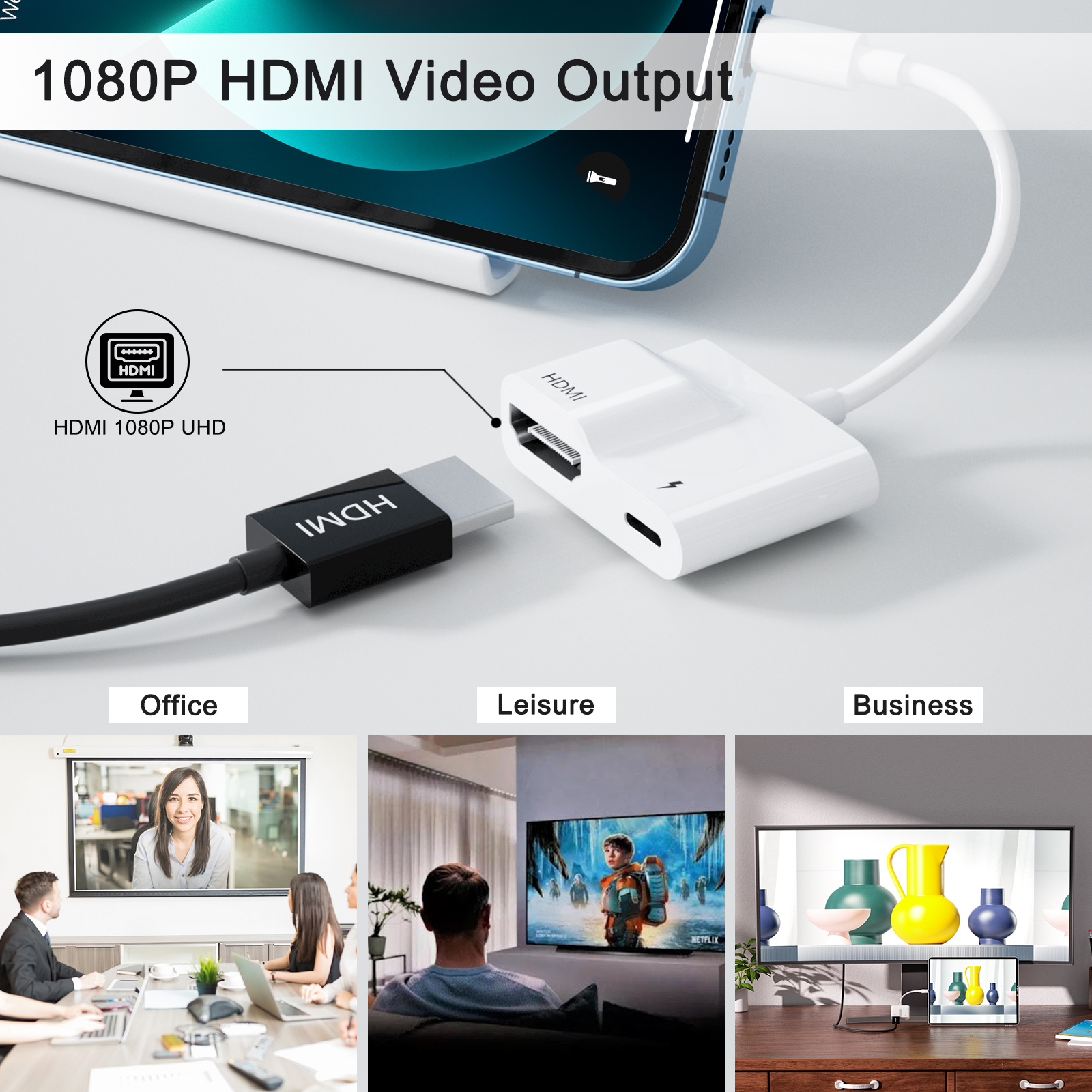 Lightning to HDMI Digital AV Adapter for iPhone 14/13/iPad to 1080P TV/Card Reader/USB/Ethernet Support Projector/Monitor. 